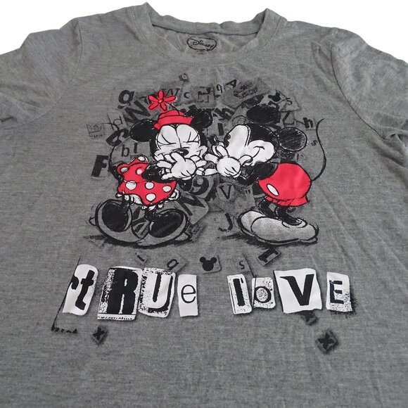 Disney Gray Minnie Mickey Mouse True Love Graphic Tee Women Juniors Size L 11-13 - Picture 2 of 7